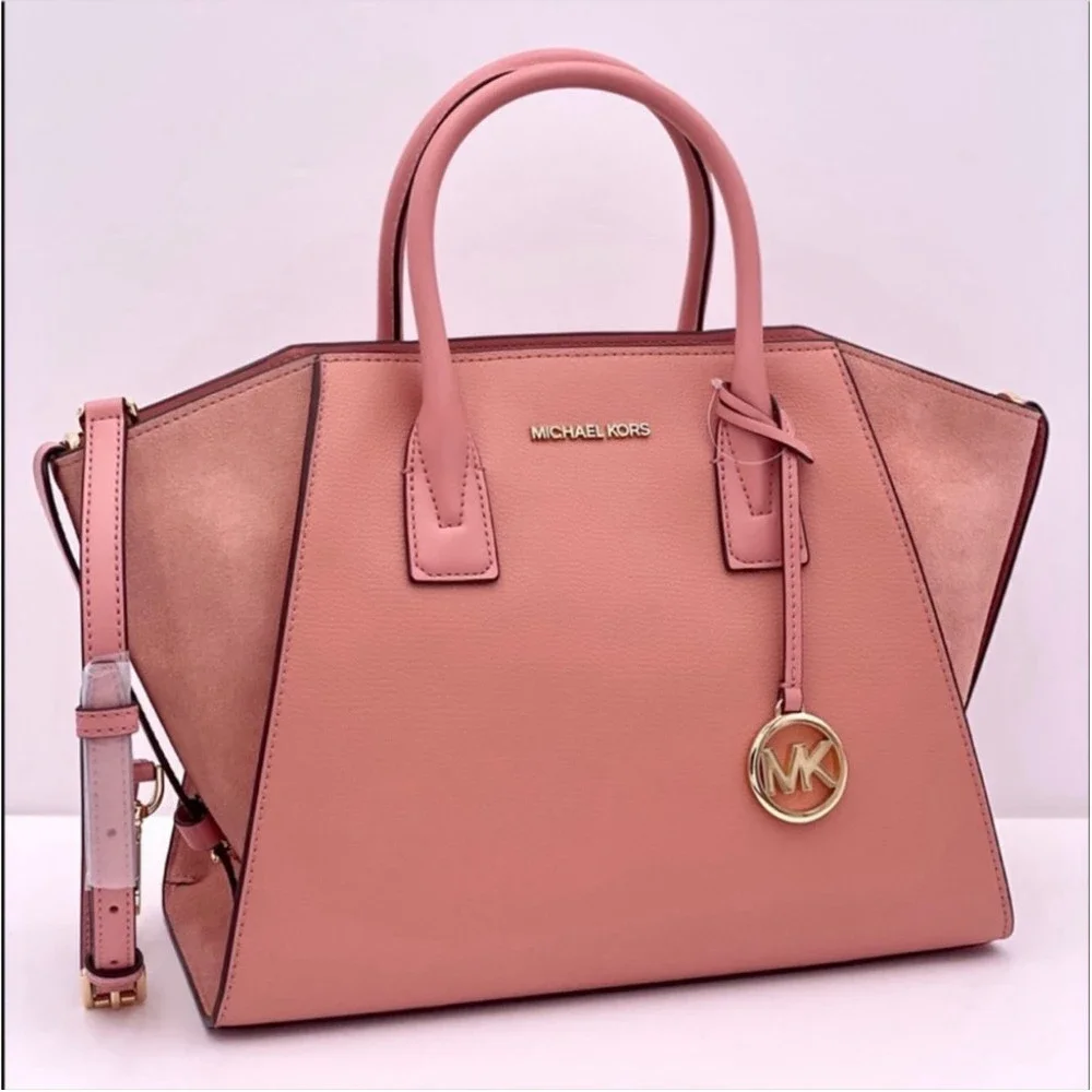 Michael Kors Avril Large Top Zip Satchel Shoulder Bag Sunset Rose Pink - Picture 13 of 13